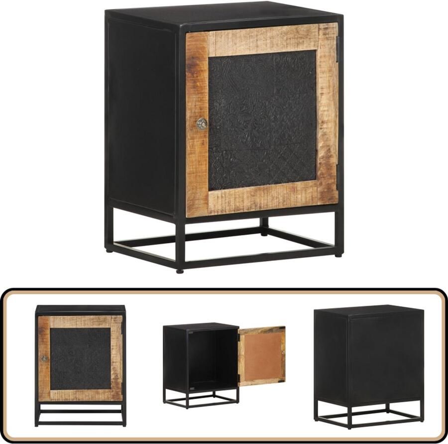 VidaXL Nachtkastje 40x30x50 cm Ruw Mangohout Nachtkastje Industrieel Design Mangohout Vintage Slaapkamermeubilair