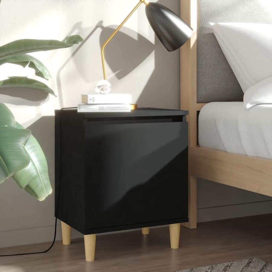 VidaXL Nachtkastje 40x30x50 cm zwart hout Nachtkastje Scandinavisch Meubilair Nachttafel Slaapkamerstijl Slaapkamervloer Black Furniture Wooden Nightstand - Foto 2