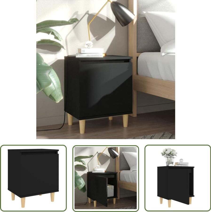 VidaXL Nachtkastje 40x30x50 cm zwart hout Nachtkastje Scandinavisch Meubilair Nachttafel Slaapkamerstijl Slaapkamervloer Black Furniture Wooden Nightstand