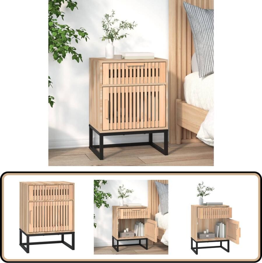 VidaXL Nachtkastje 40x30x55 5 cm Hout en IJzer Nachtkaste Scandinavisch Houten Nachttafel Opbergmeubilair Slaapkamersdecoratie Sidetable