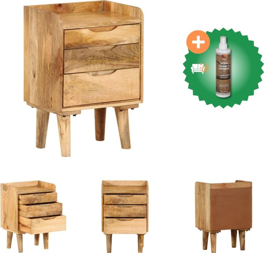VidaXL Nachtkastje 40x30x59-5 cm massief mangohout Kast Inclusief Houtreiniger en verfrisser