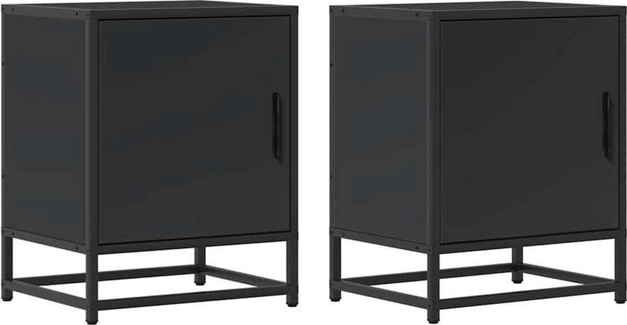 VidaXL Nachtkastjes 2 st 40x31x50 cm bewerkt hout en metaal zwart
