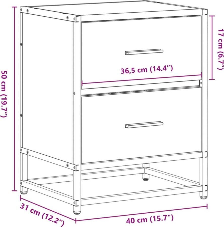 VidaXL Nachtkastje 40x31x50 cm bewerkt hout gerookt eikenkleurig - Foto 2