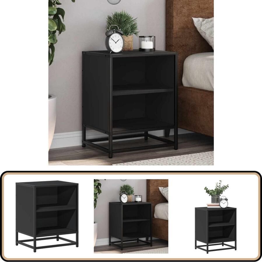 VidaXL Nachtkastje 40x31x50 cm zwart hout metaal Nachtkastje Bijzettafel Slaapkamerstijl Modern Meubilair Houten Kast
