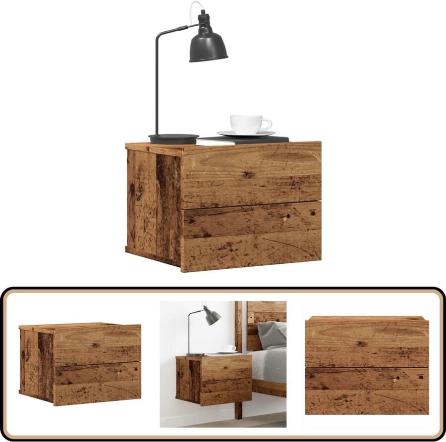 VidaXL Nachtkastje 40x32x30 cm Oud Houtkleurig Wandkast Nachtkastje Houten Kast Slaapkamervloerplannen Opbergruimte