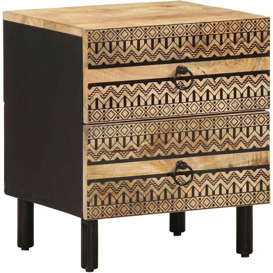 VidaXL Nachtkastjes 2 stuks Massief Mangohout Zwart Nachtkastje Nachtkastjes Bijzettafel Wandkastje