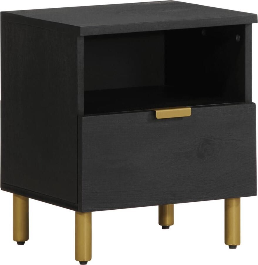 VidaXL Nachtkastje 40x33x46 cm bewerkt hout zwart - Foto 2