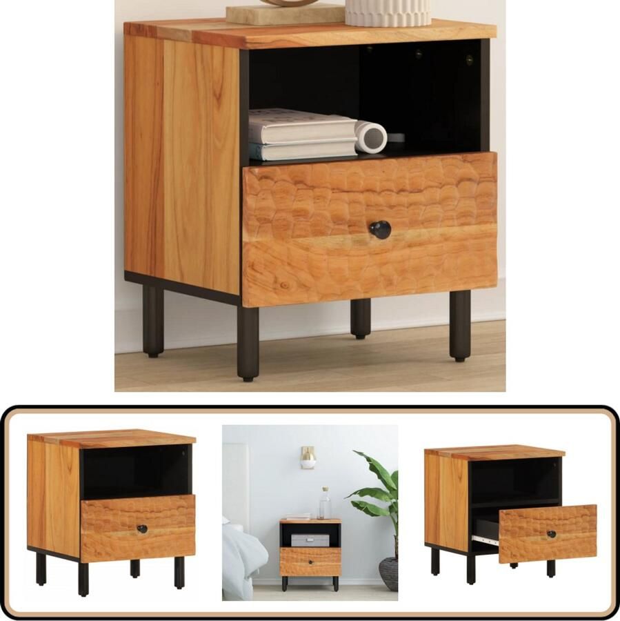 The Living Store Nachtkastje 40x33x46 cm massief acaciahout Nachtkastje Nachtkastjes Houten Nachtkastje Houten Nachtkastjes - Foto 2