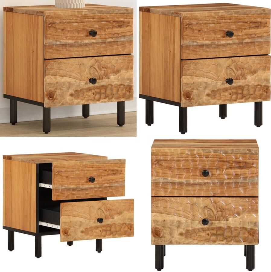 VidaXL Nachtkastje 40x33x46 cm massief acaciahout Nachtkastje Nachtkastjes Houten Nachtkastje Houten Nachtkastjes - Foto 2