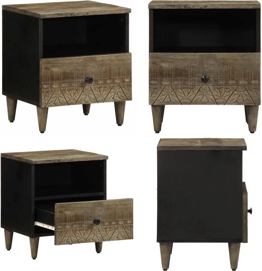 VidaXL Nachtkastje 40x33x46 cm massief mangohout lichtgrijs Nachtkastje Nachtkastjes Bijzettafel Wandkastje