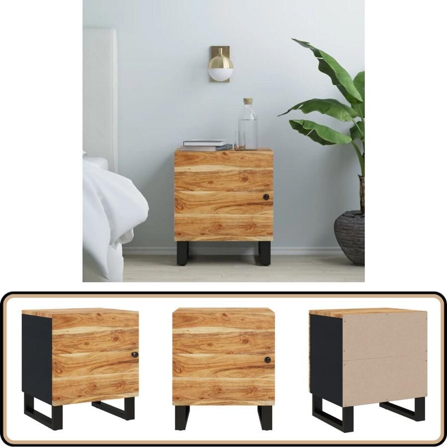 VidaXL Nachtkastje 40x33x46 cm Massief Mangohout Nachtkastje Industrieel Design Acacia Hout Vintage Meubilair Slaapkamermeubelen Opbergkast