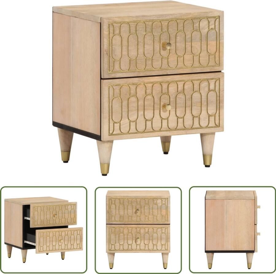 The Living Store Nachtkastje 40x33x46 cm massief mangohout Nachtkastje Mangohout Vintage Designmeubilair Bedroom Furniture - Foto 2