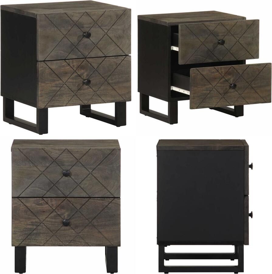 VidaXL Nachtkastje 40x33x46 cm massief mangohout zwart Nachtkastje Nachtkastjes Bijzettafel Wandkastje