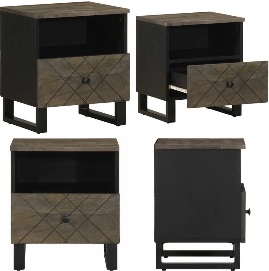 VidaXL Nachtkastje 40x33x46 cm massief mangohout zwart Nachtkastje Nachtkastjes Bijzettafel Wandkastje