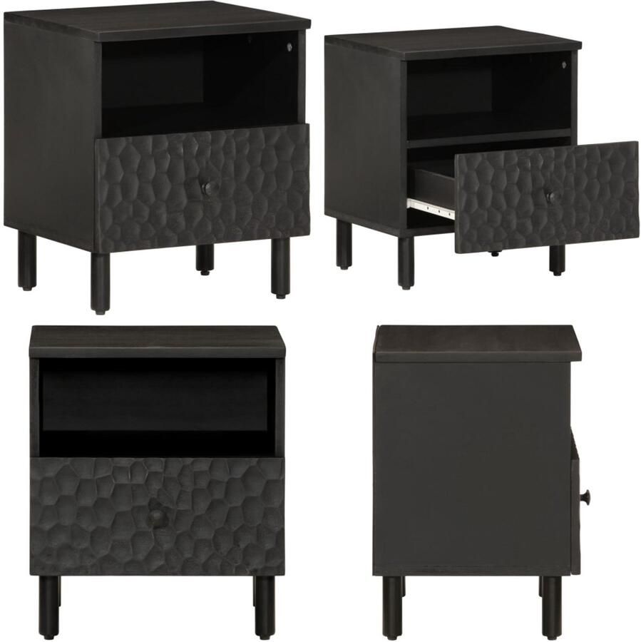 VidaXL Nachtkastje 40x33x46 cm massief mangohout zwart Nachtkastje Nachtkastjes Houten Nachtkastje Houten Nachtkastjes