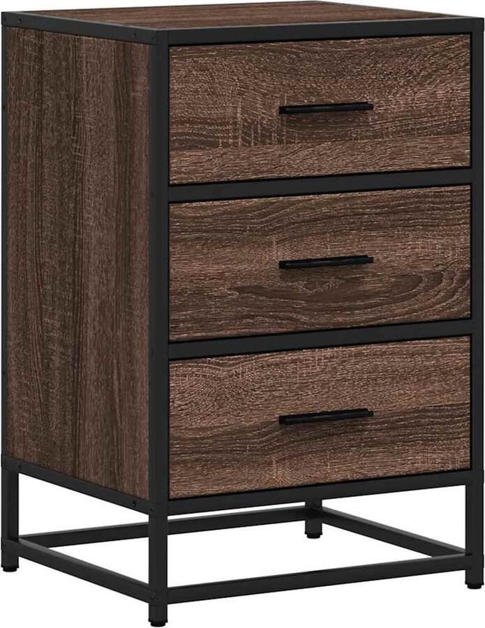 VidaXL Nachtkastje 40x34 5x60 cm bewerkt hout&metaal bruin eikenkleur