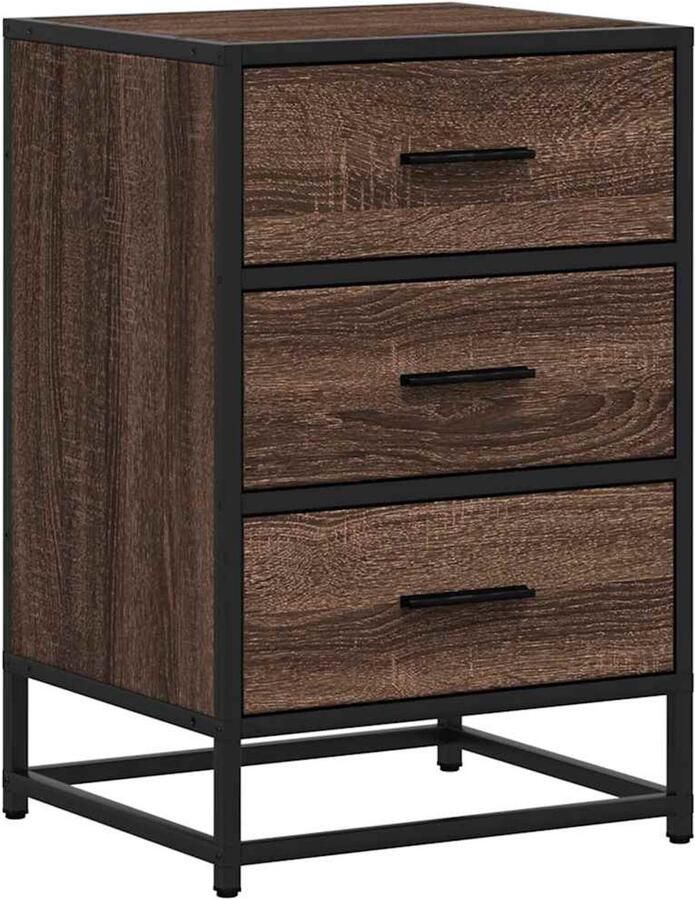 VidaXL Nachtkastje 40x34 5x60 cm bewerkt hout&metaal bruin eikenkleur