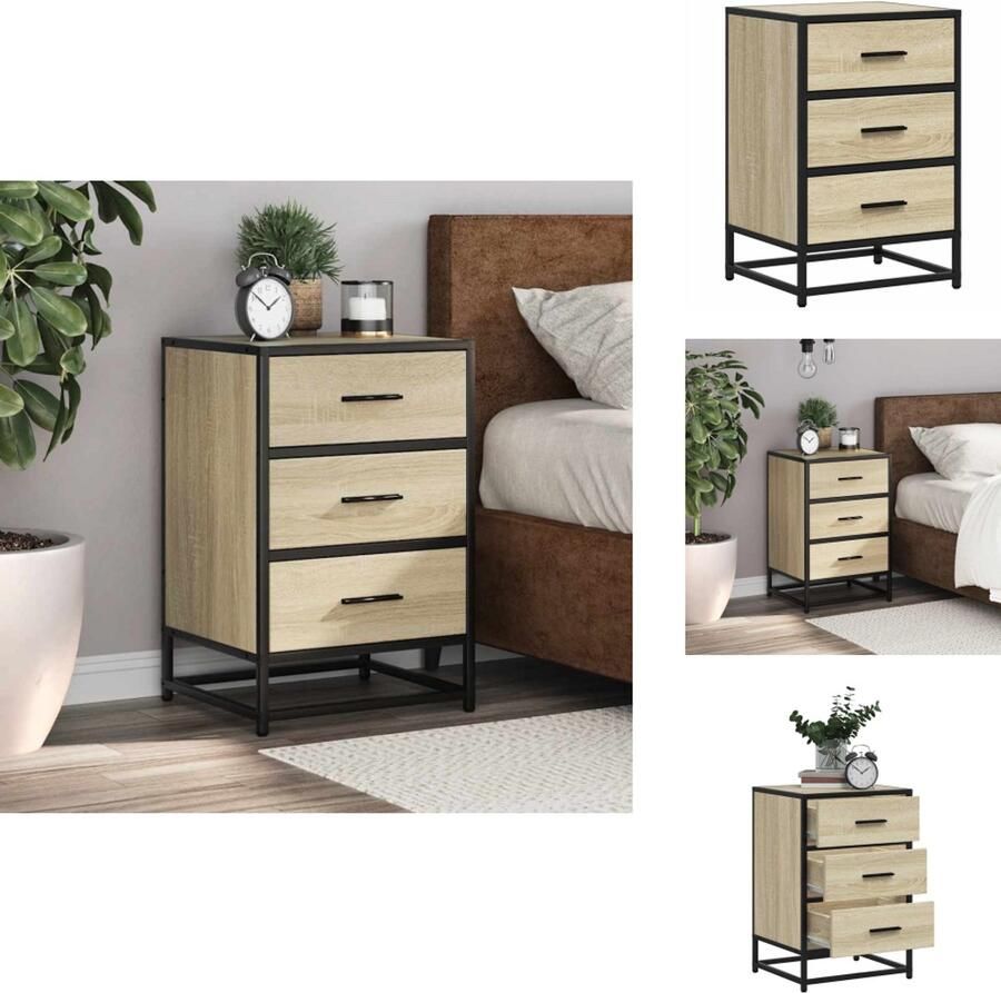 VidaXL Nachtkastje 40x34 5x60 cm bewerkt hout en metaal sonoma eiken