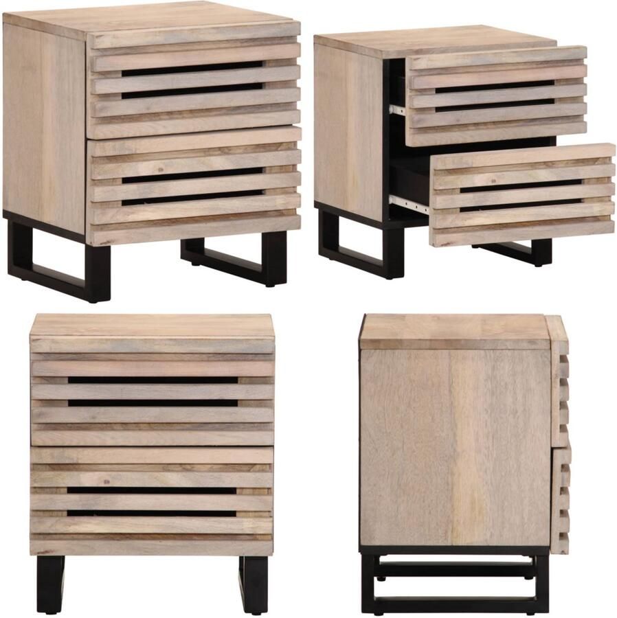 The Living Store Nachtkastje 40x34x46 cm massief gebleekt mangohout Nachtkastje Industrieel Mangohout Vintage Slaapkamersdecoratie
