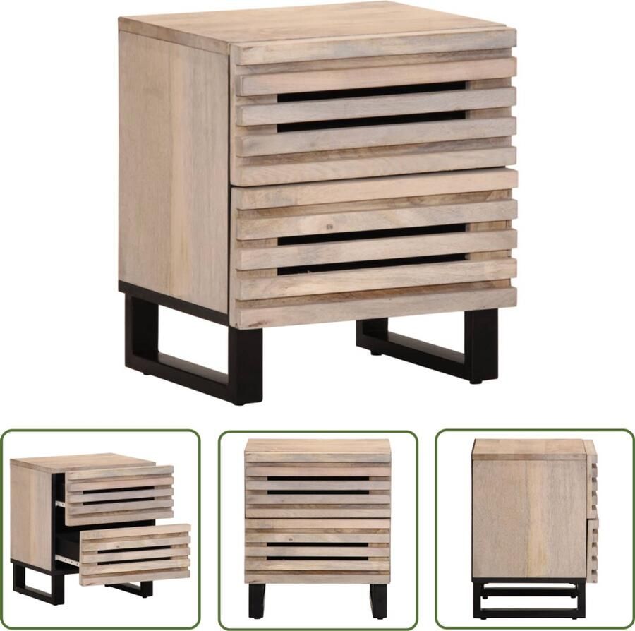The Living Store Nachtkastje 40x34x46 cm massief gebleekt mangohout Nachtkastje Industrieel Mangohout Vintage Slaapkamersdecoratie - Foto 3