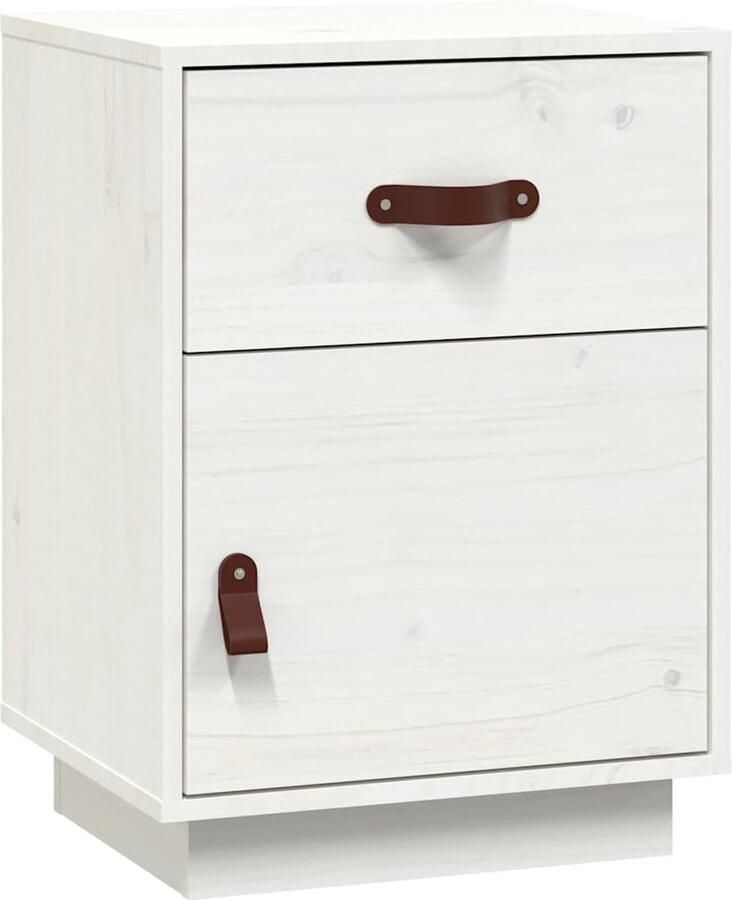 VidaXL Nachtkastje 40x34x55 cm Wit Grenenhout Nachtkastje Houten Nachtkastje Grenenhout Nachtkastje Wit Nachtkastje Opbergkastje Slaapkamermeubels Kamerinrichting - Foto 2
