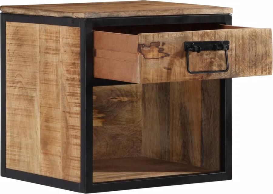 VidaXL Nachtkastje 40x35x40 cm Mangohout & IJzer Nachtkastje Mangohouten Kast Houten Nachttafel Bijzettafel Industrieel Meubilair