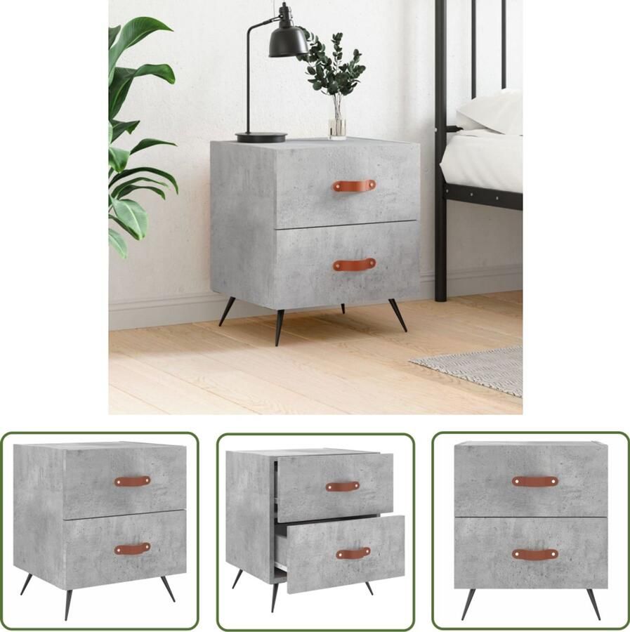 VidaXL Nachtkastje 40x35x47 5 cm Betongrijs Nachtkastje Kast Bijzettafel Slaapkamerinrichting Houten Meubels Grijze Meubelen Modern Design Opbergruimte Displayfunctie Metaalledematen
