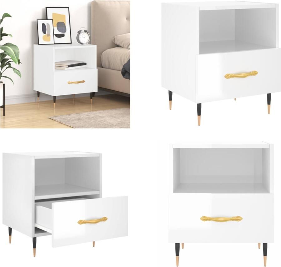 VidaXL -Nachtkastje-40x35x47 5-cm-bewerkt-hout-hoogglans-wit - Foto 3