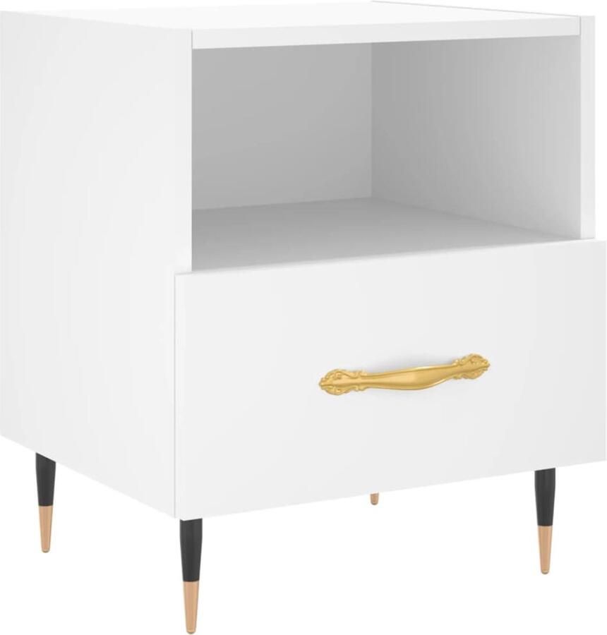 VidaXL Nachtkastje Wit Bewerkt hout 40x35x47 5 cm Nachtkastje Bijzettafel Kast Slaapkamer Meubilair Houten Meubel Witte Meubels Modern Design Opbergvak Lade Metaal Poten