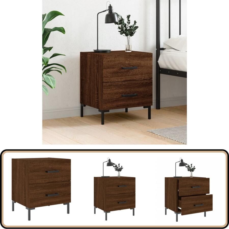 VidaXL Nachtkastje 40x35x47 5 cm Bruin Eikenhout Nachtkastje Kast Bijzettafel Houten Meubels Bruine Meubelen Modern Design Opbergruimte Displayfunctie Metaallepotten Bruineiken