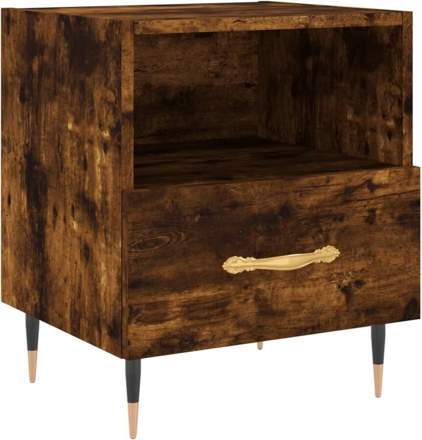 VidaXL Nachtkastje 40x35x47 5 cm Gerookt Eiken Nachtkastje Kastje Bijzettafel Houten Meubels Bruine Meubelen Modern Design Slaapkamerdecoratie Bergruimte Opbergvak Lade Metaalledematen - Foto 2