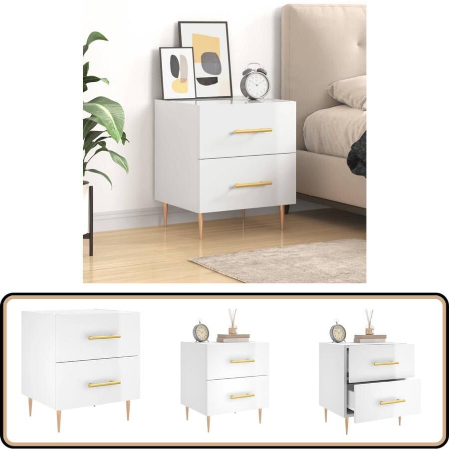 VidaXL Nachtkastje 40x35x47 5 cm Hoogglans Wit Nachtkastje Kast Meubilair Slaapkamerinrichting Modern Design