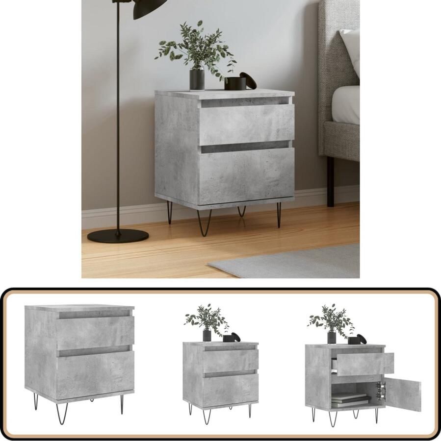 The Living Store Nachtkastje Trendy Meubelen Afmetingen- 40 x 35 x 50 cm Kleur- Betongrijs Nachtkastje Kastje Slaapkamervloerisolatie Houten Meubilair Beton Grijs
