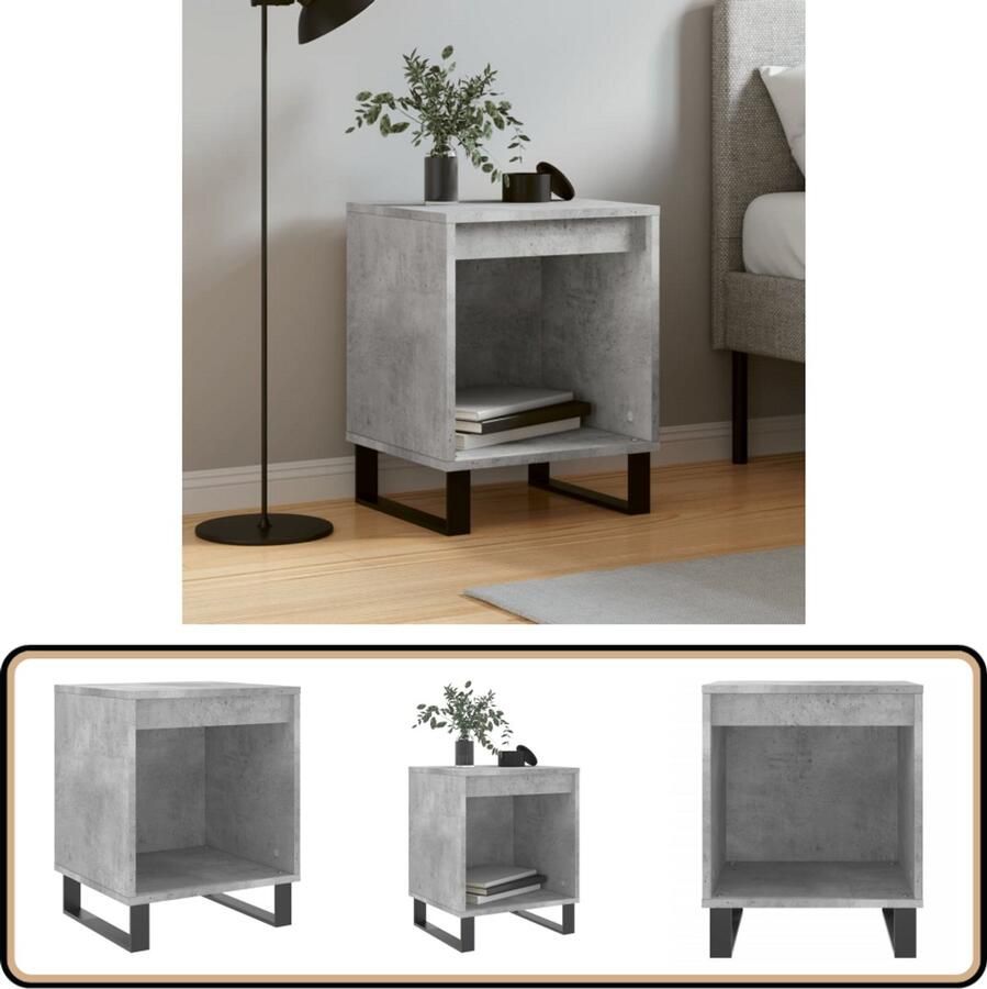 VidaXL Nachtkastje 40x35x50 cm Betongrijs Nachtkastje Betongrijs Houten Kast Sidetable Slaapkamersfeer Woonaccessoires Minimalistisch Modern Industrieel