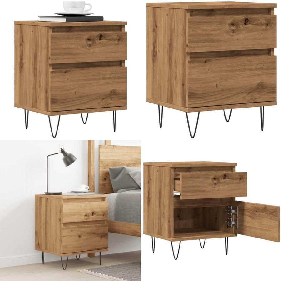 VidaXL Nachtkastje 40x35x50 cm bewerkt hout artisanaal eikenkleur Nachtkastje Nachtkastjes Bijzettafel Wandkastje - Foto 2