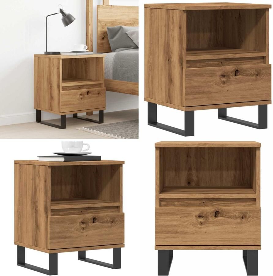 VidaXL Nachtkastje 40x35x50 cm bewerkt hout artisanaal eikenkleur Nachtkastje Nachtkastjes Bijzettafel Wandkastje
