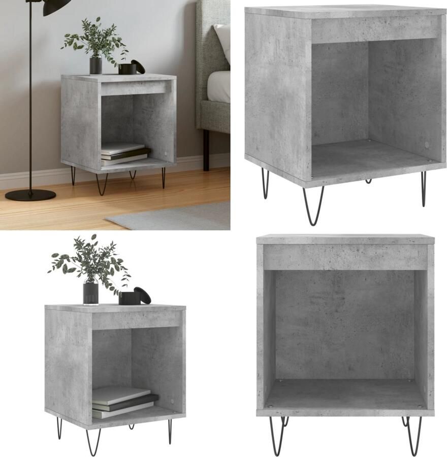 VidaXL Nachtkastje 40x35x50 cm bewerkt hout betongrijs Nachtkastje Nachtkastjes Bijzettafel Wandkastje