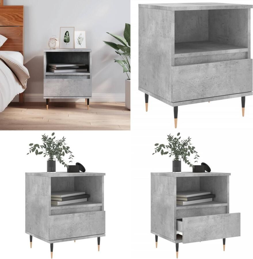 VidaXL Nachtkastje 40x35x50 cm bewerkt hout betongrijs Nachtkastje Nachtkastjes Bijzettafel Wandkastje