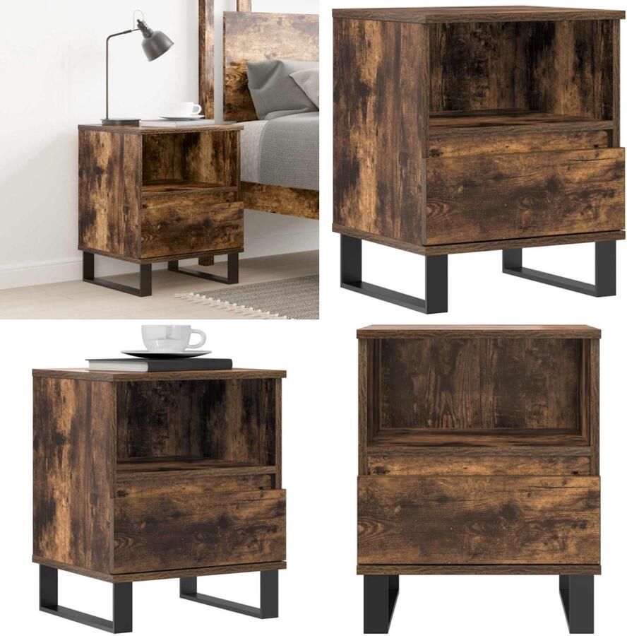 VidaXL Nachtkastje 40x35x50 cm bewerkt hout gerookt eikenkleurig Nachtkastje Nachtkastjes Bijzettafel Wandkastje
