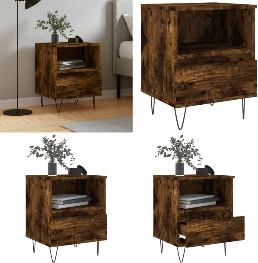 The Living Store Nachtkastje 40x35x50 cm bewerkt hout gerookt eikenkleurig Nachtkastje Kastje Slaapkamervloerisdecoratie Houten Nachtkastje Bruine Nachtkastje