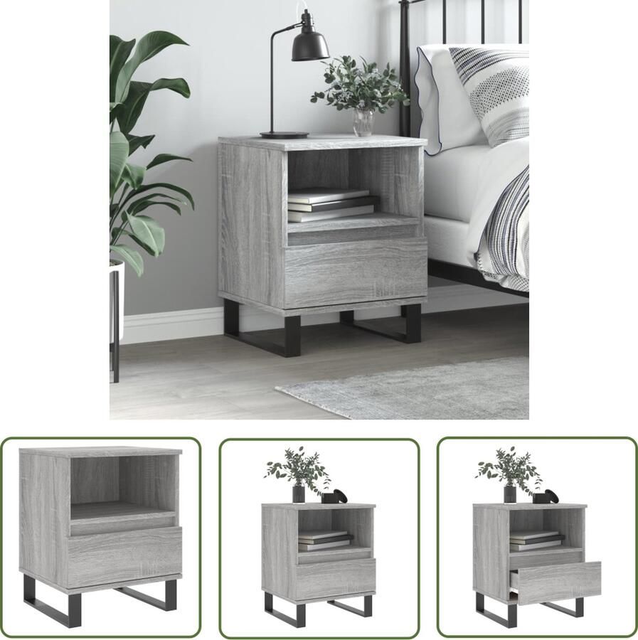 The Living Store Nachtkastje Trendy Meubelen Afmetingen- 40x35x50 cm Kleur- Grijs Sonoma Eiken Ken- Duurzaam materiaal Nachtkastje Kastje Slaapkamervloerisdecoratie Meubilair Grijze Meubels - Foto 3