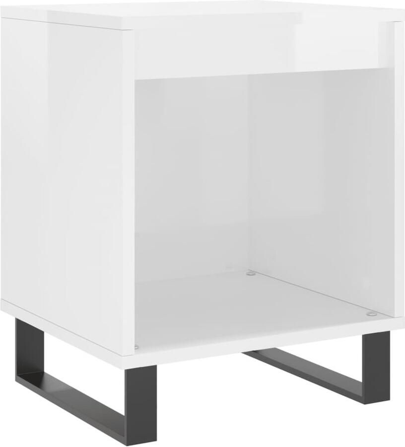 The Living Store Nachtkastje Hoogglans wit 40 x 35 x 50 cm Bewerkt hout en metaal Nachtkastje Slaapkamermeubel Houten Kast Witte Kast Compact Meubel - Foto 6