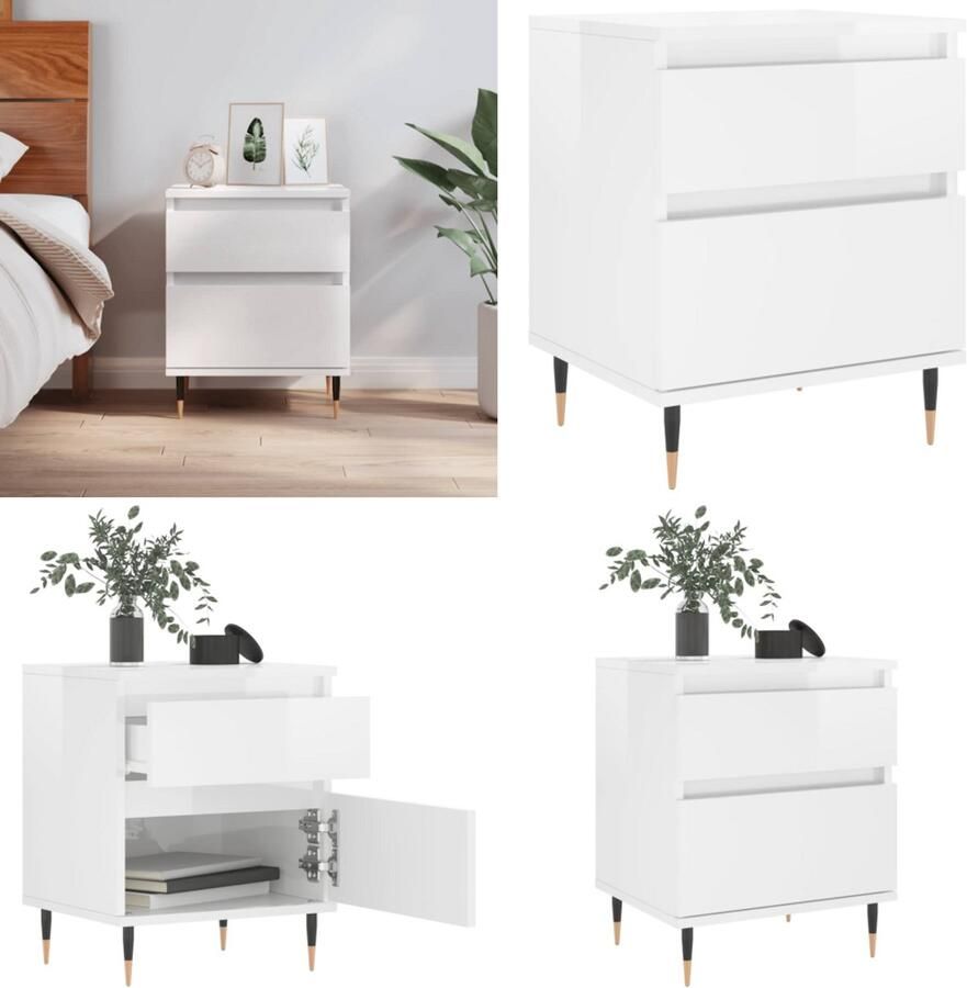 VidaXL Nachtkastje 40x35x50 cm bewerkt hout hoogglans wit Nachtkastje Nachtkastjes Bijzettafel Wandkastje