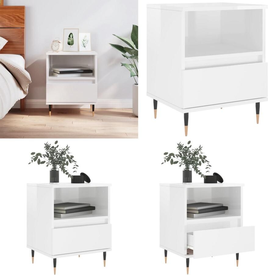 VidaXL Nachtkastje 40x35x50 cm bewerkt hout hoogglans wit Nachtkastje Nachtkastjes Bijzettafel Wandkastje