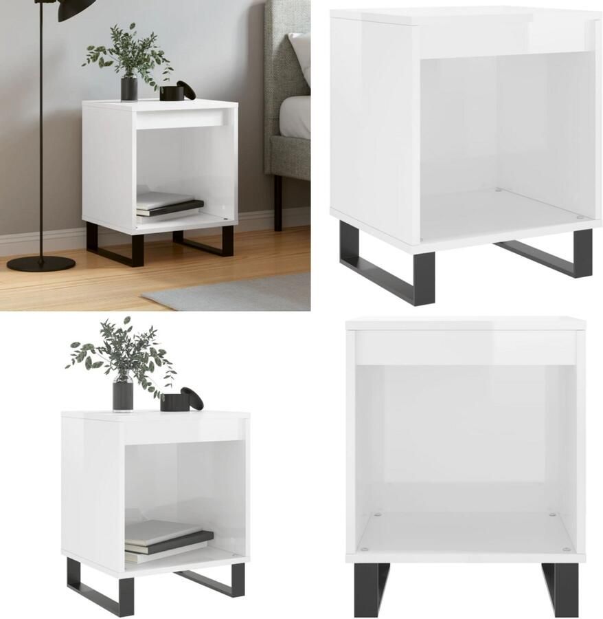 VidaXL Nachtkastje 40x35x50 cm bewerkt hout hoogglans wit Nachtkastje Nachtkastjes Bijzettafel Wandkastje