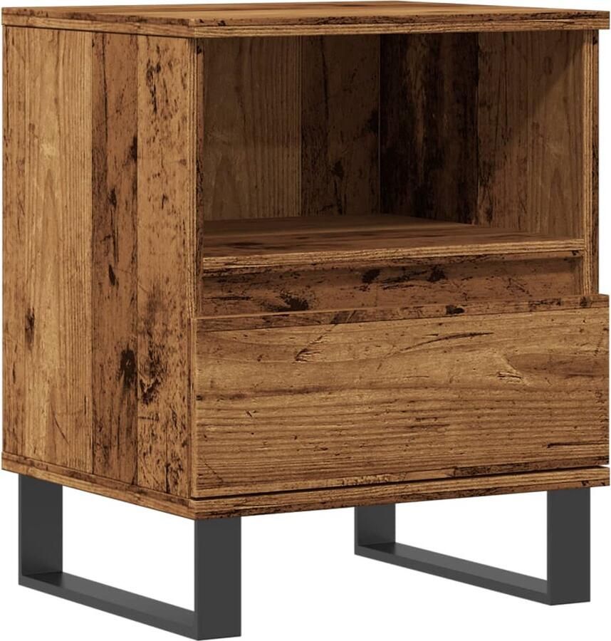 VidaXL Nachtkastje 40x35x50 cm bewerkt hout oud houtkleurig - Foto 2