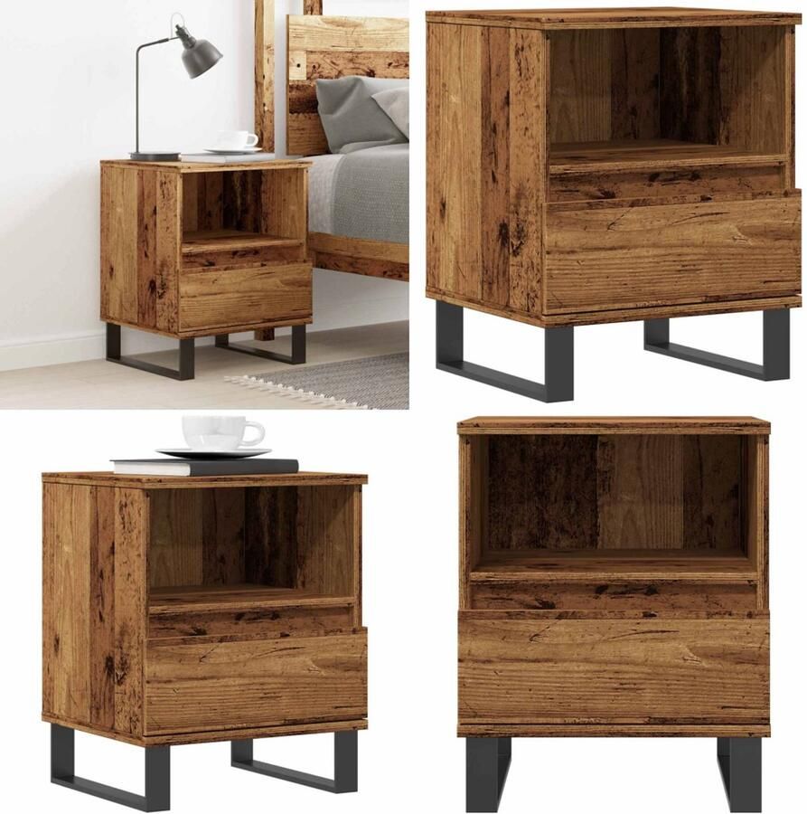 VidaXL Nachtkastje 40x35x50 cm bewerkt hout oud houtkleurig Nachtkastje Nachtkastjes Bijzettafel Wandkastje - Foto 3