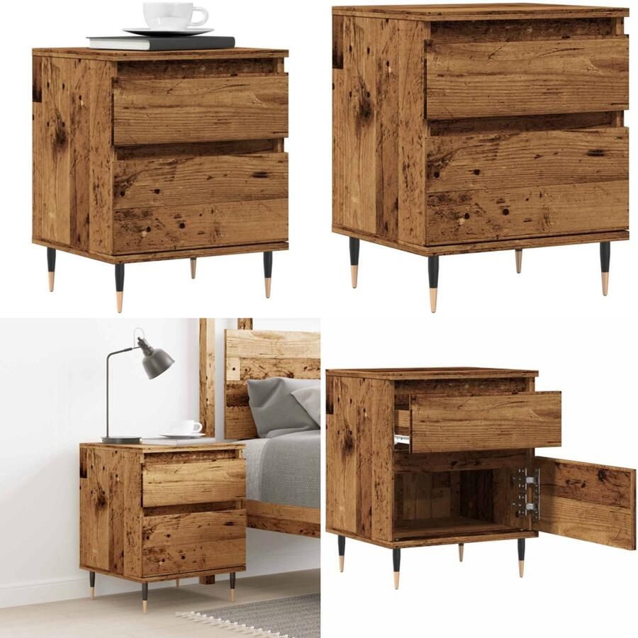 VidaXL Nachtkastje 40x35x50 cm bewerkt hout oud houtkleurig Nachtkastje Nachtkastjes Bijzettafel Wandkastje