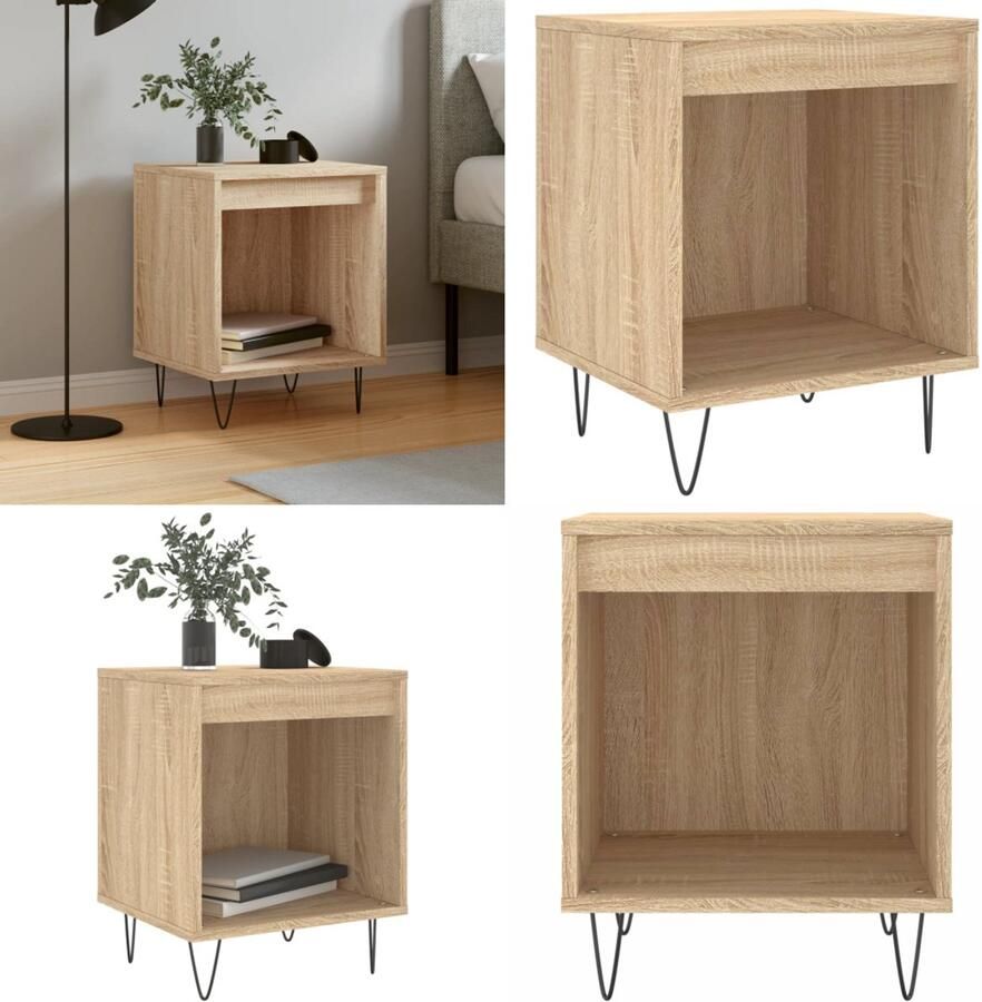 VidaXL Nachtkastje 40x35x50 cm bewerkt hout sonoma eikenkleurig Nachtkastje Nachtkastjes Bijzettafel Wandkastje