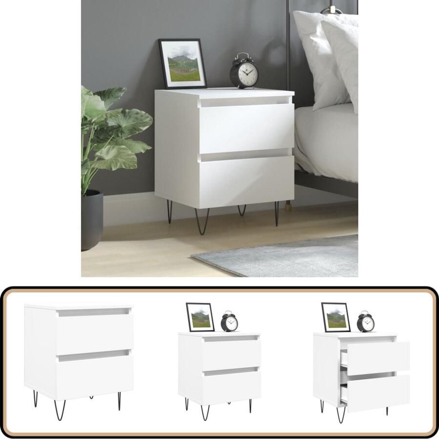 VidaXL Nachtkastje 40x35x50 cm Bewerkt Hout Wit Nachtkastje Kastje Slaapkamermeubel Houten Meubel Witte Meubel Opbergruimte Nachtlampje Leeslicht Woonaccessoires